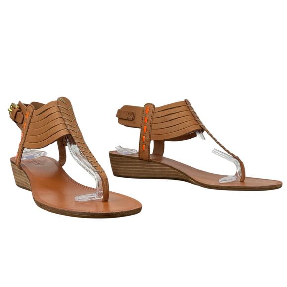 Coach India Boho Wedge Sandal Leather Women's 8 Brown Chic Coastal Travel Resort - Picture 1 of 13